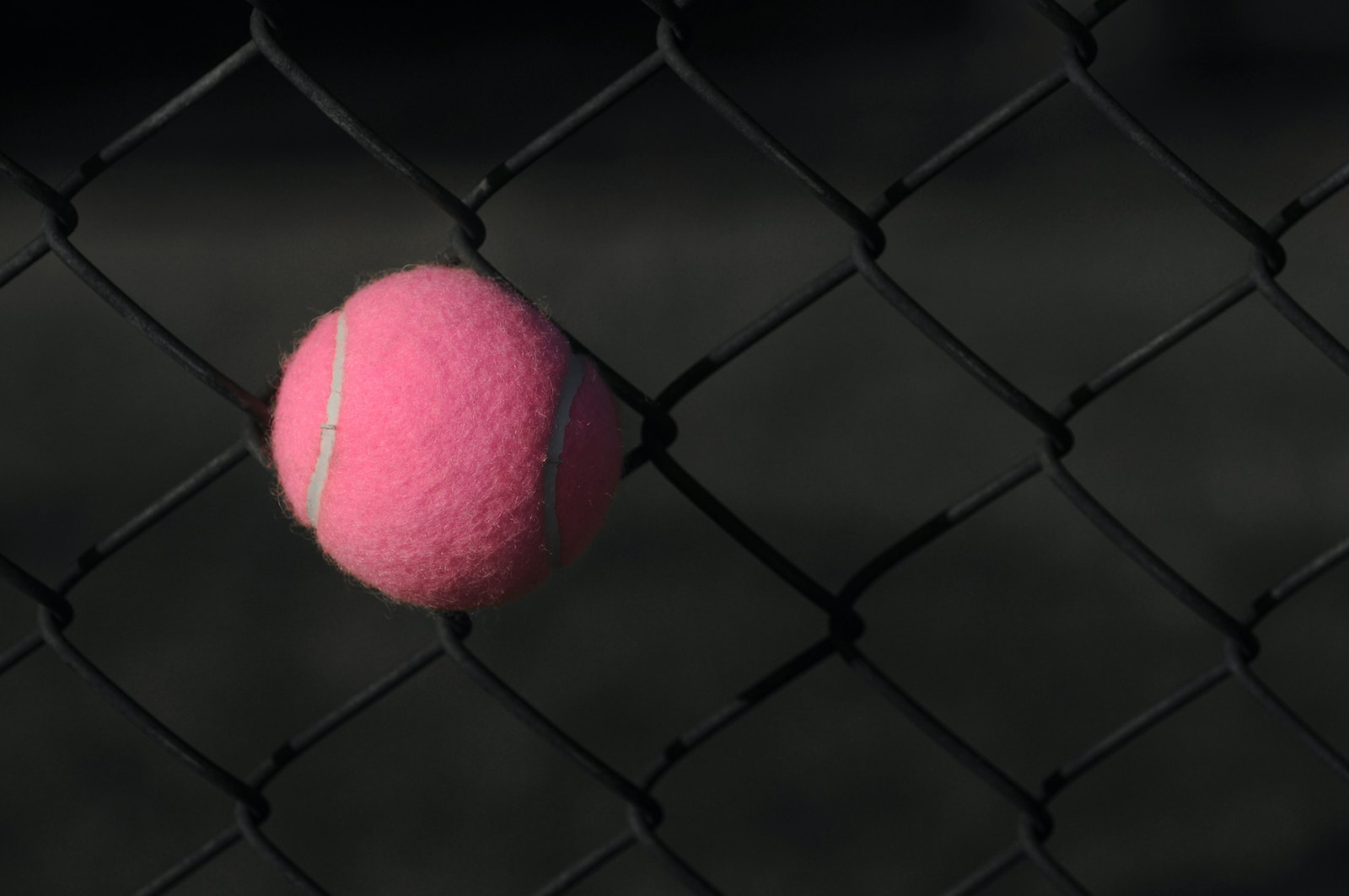red tennis ball on gray steel fence